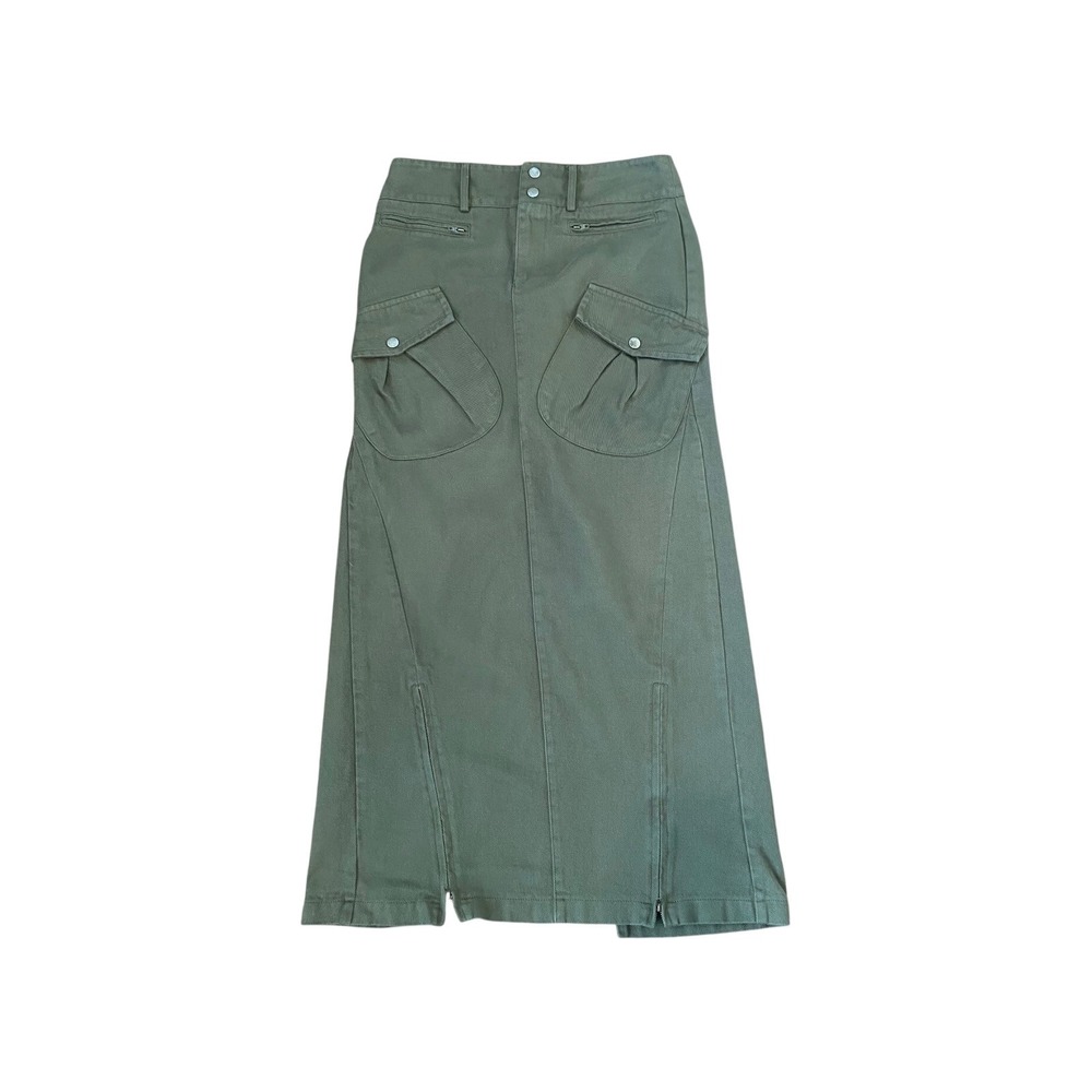 Edikted Olive Green Maxi Skirt Cargo Pockets High Waist Slit Front Y2K